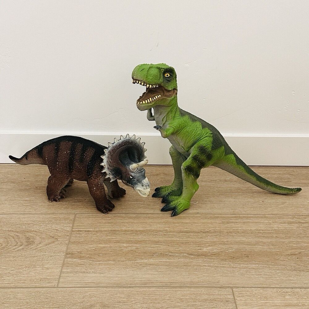 Dinosaur T Rex Triceratops 20" Tall Large Soft Rubber Jurassic Style Figures